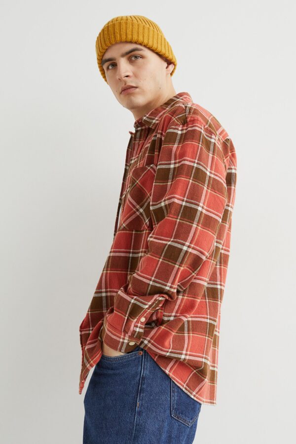 Over Sized Check Style Light Maroon With Brown Lines Shirt