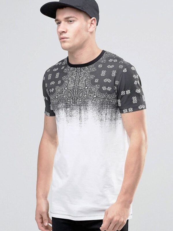 Classic Style  White And Black Round Neck Half Sleeves T Shirt