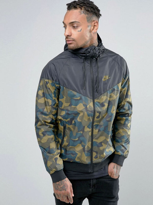 Men's Unique Style Gray And Green Army Design Hoodie Jacket With Zip