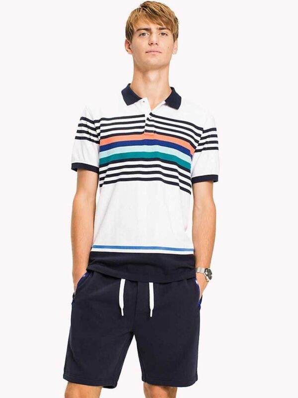 Over Sized White With Multicolor Lines Collar Neck T Shirt