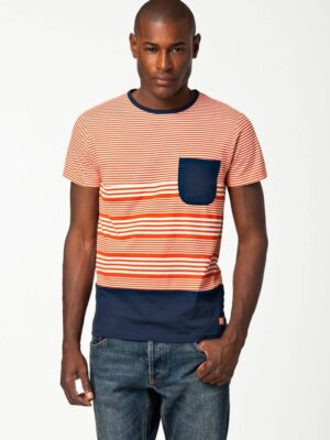 Men's Standard Size Light Pink And Dark Blue With Multi color Round Neck T Shirt With Pocket