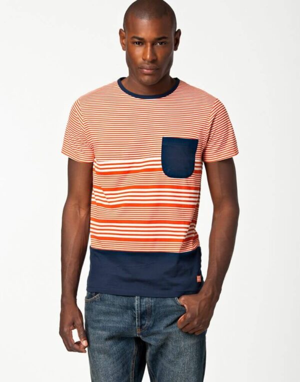 Men's Standard Size Light Pink And Dark Blue With Multi color Round Neck T Shirt With Pocket